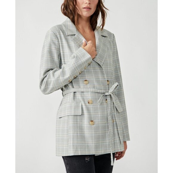 NWT! FREE PEOPLE Olivia Plaid Blazer / Natural Plaid Combo. Size XL - Picture 5 of 7